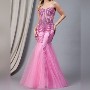 New long fuschia pink or purple lilac mermaid beaded strapless lace up open back
